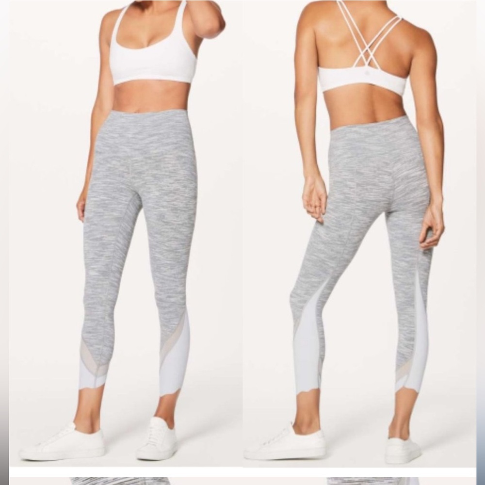 Lululemon•Wunder Under Crop High Rise Roll Down Scallop Hem Leggings Gray White